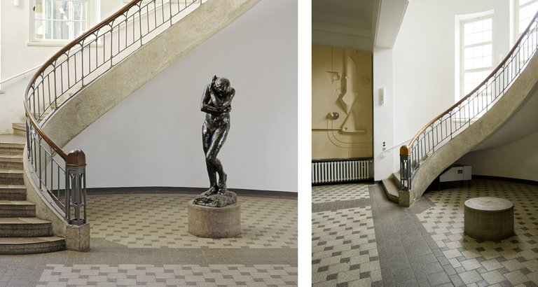 Zum Ensemble des Hauptgebäude-Foyers der Bauhaus-Universität Weimar gehört die Bronzestatue »Eva« von Auguste Rodin. Anfang Februar hat ein Unbekannter die Skulptur von ihrem Sockel gestoßen, sodass nun eine deutliche Lücke im Auge des Treppenhause